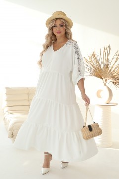 Длинное белое платье с рукавом три четверти Wisell(фото2)